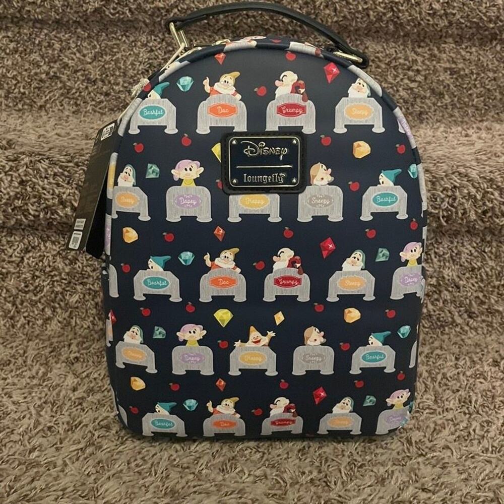 Loungefly Disney Snow White Seven Dwarfs Mini Backpack Navy NWT Faux Leather